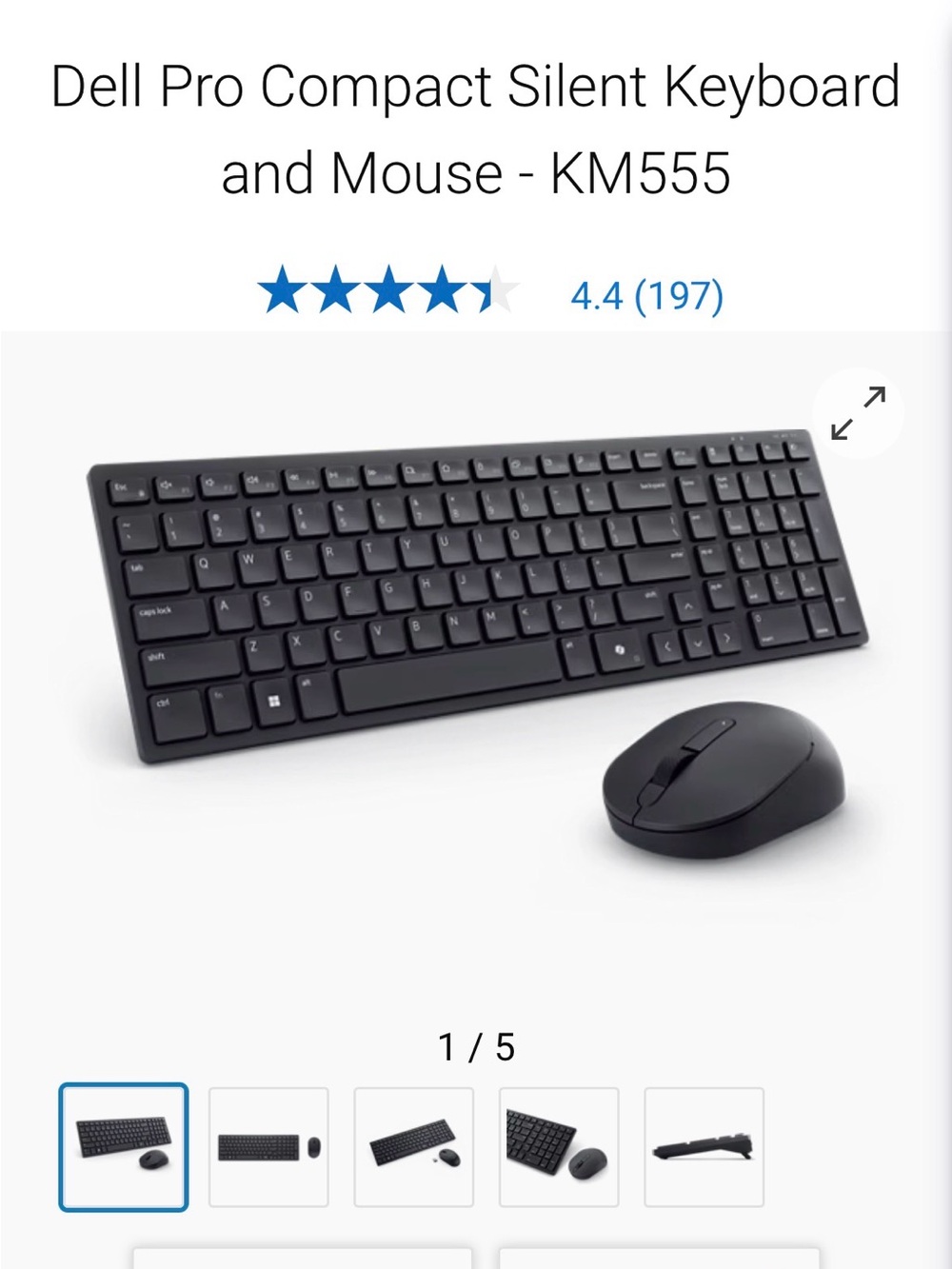Dell Black Compact Silent Keyboard and Mouse KM555